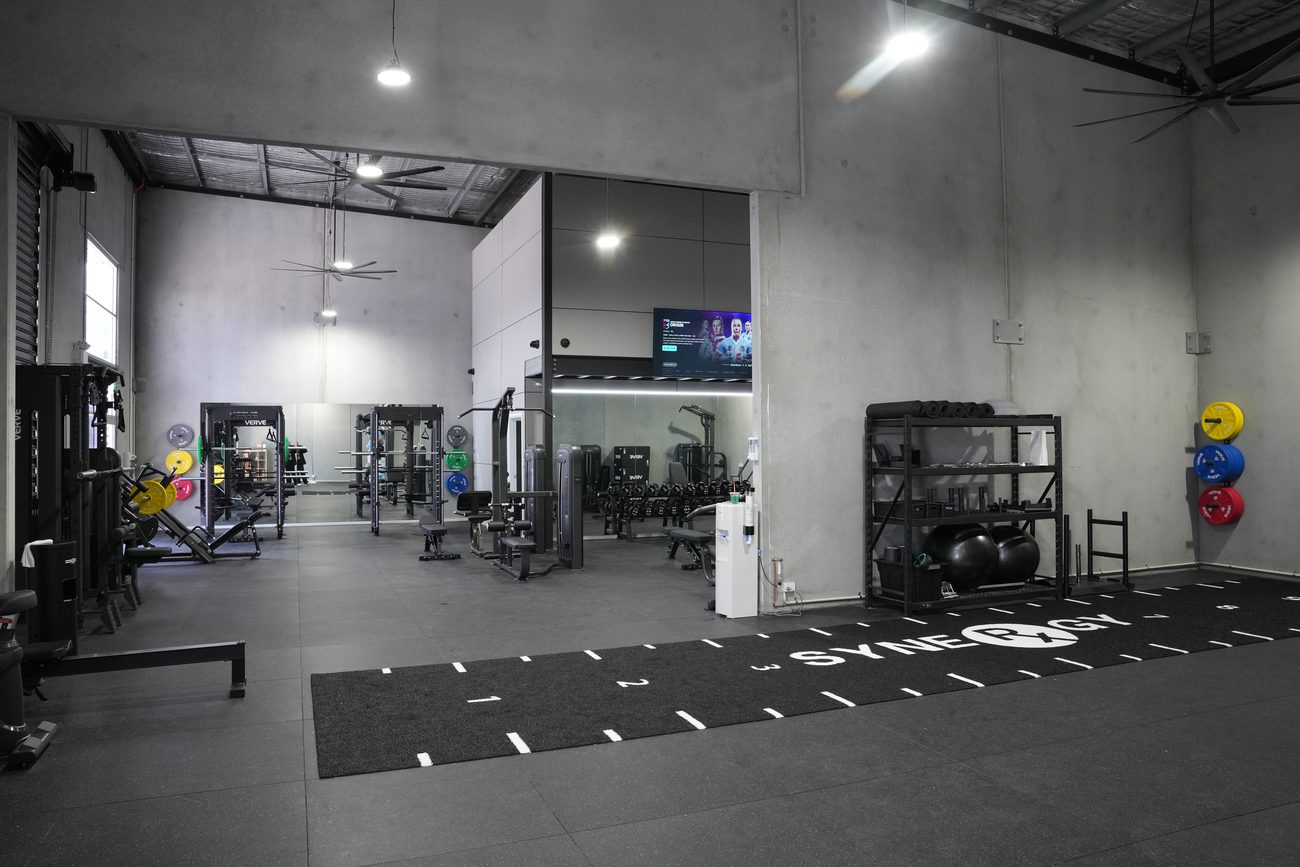 The Synergy RX conditioning floor with the branded turf sled track.